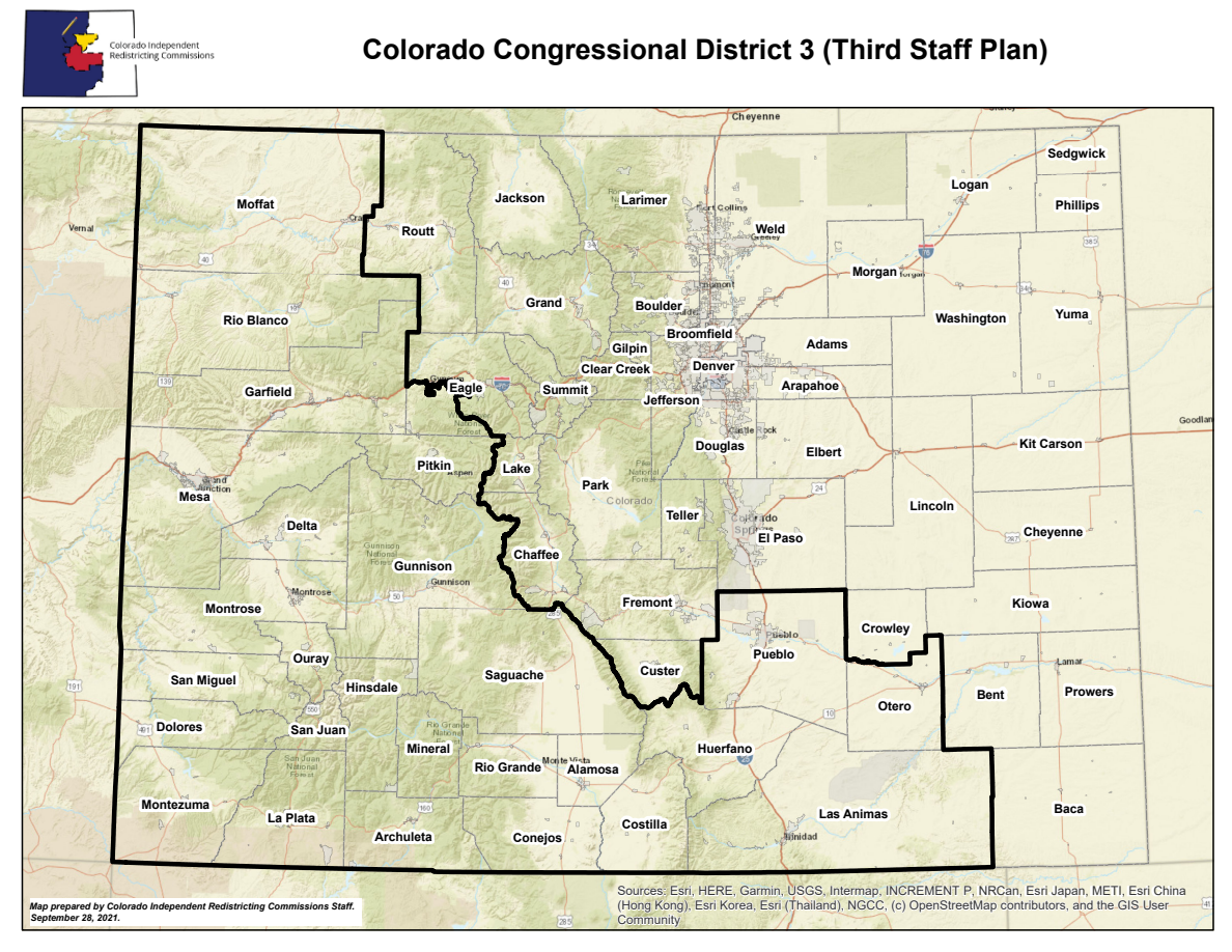 Official Colorado Congressional District 3 plan map with its boundary, county labels and surrounding geography.