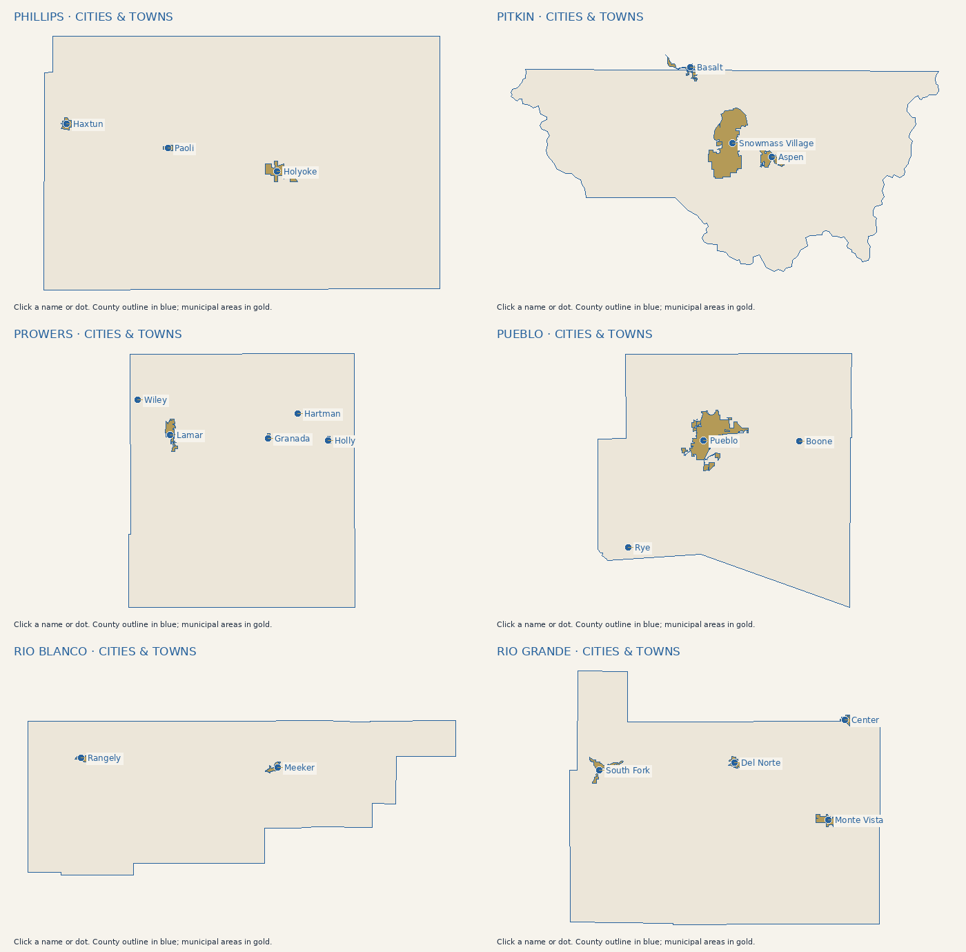 Cities and towns in Phillips County. Click a label or use the city list.