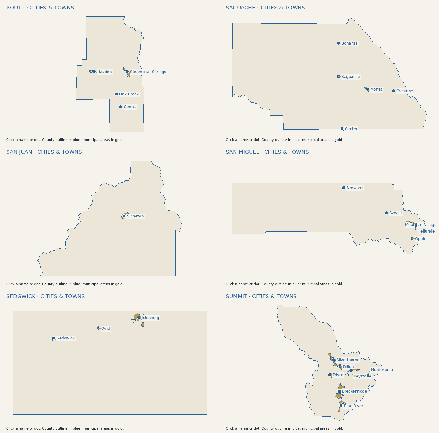 Cities and towns in Routt County. Click a label or use the city list.
